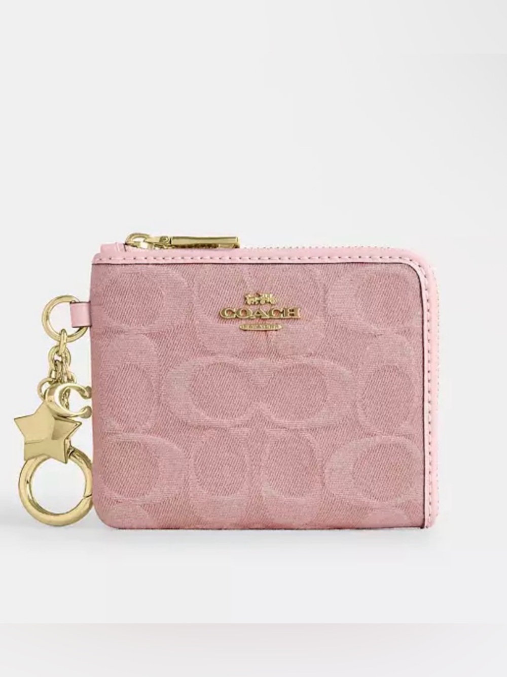 Coach Small Corner Zip Wallet in Signature Denim with charms